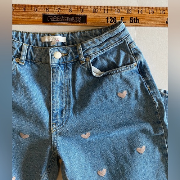 Women's Blue Straight Leg Jeans with Heart Accents - Picture 7 of 11